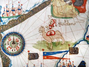 Arabikauppias kamelin selässä, yksityiskohta renessanssin Euroopan kartalta, Jacopo Russo (jälkeen) 1528