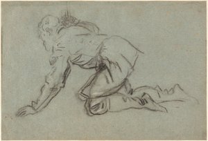Polvistuva mies pitelee sauvaa [recto] tekijältä Jacopo Tintoretto