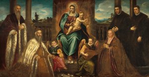 Doge Alvise Mocenigo ja perhe ennen Madonnaa ja lasta tekijältä Jacopo Tintoretto