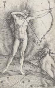 Apollo jousella ja nuolella taivaanpallolla ja Diana peuran kanssa, 1503-5 tekijältä Jacopo de Barbari