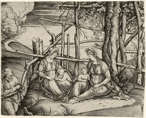 Die Hl. Familie mit der hl. Elisabeth und dem Johannesknaben tekijältä Jacopo de Barbari