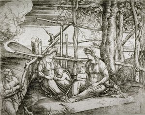 Pyhä perhe ja pyhä Elisabet tekijältä Jacopo de