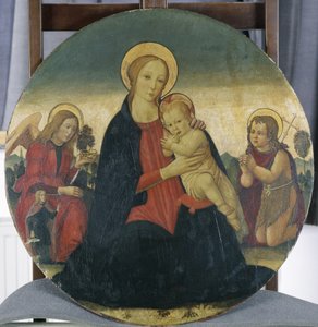 Madonna ja lapsi arkkienkeli Rafaelin ja Pyhän Johanneksen kanssa, n. 1490 (tempera poppelipuulla)