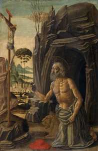 St. Hieronymus katuvana, n. 1590 (tempera pähkinäpuulla) tekijältä Jacopo del Sellaio
