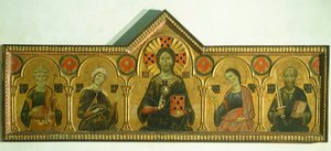 Lunastaja Madonnan ja kolmen pyhän kanssa, Meliore Toscano tai Meliore di Jacopo (n. 1255-1285), tempera ja kulta paneelissa, 85x210 cm, Yksityiskohta
