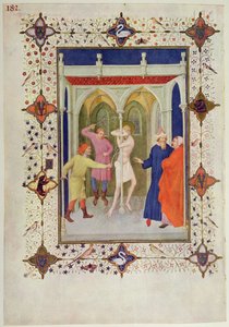 MS 11060-11061 Ristin tunnit: Tierce, Kristuksen liputus, "Tres Riches Heures du Duc de Berry" tekijältä Jacquemart de Hesdin