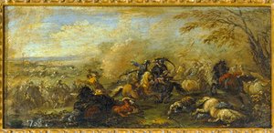 Kristittyjen ja muslimien välinen taistelu ... (öljy kankaalle) tekijältä Jacques (1621 76) Courtois
