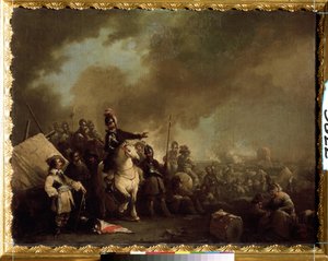 ""Sotilasleiri piirityksen aikana"" (Sotilasleiri piirityksen aikana) Jacques Courtois dit le Bourguignonin maalaus (1621-1676) 1600-luvun valtion ulkoilmamuseo Tsarskoje Selo, Pietari tekijältä Jacques Courtois
