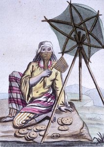 Arabinainen autiomaasta myymässä leipää, Encyclopedie des Voyagesista, kaivertanut Labrousse