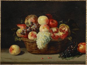 Panier de grenade, peches et raisins - Korissa on granaattiomenaa, persikoita ja viinirypäleitä ... tekijältä Jacques (attr. to) Linard