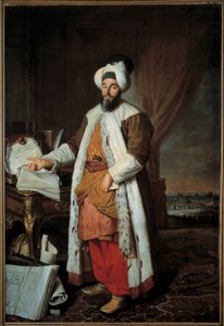 Täyspitkä muotokuva Mehemet Said Pasha Bey de Roumeliesta, sulttaani Mahmud (Mahmoud) I:n suurlähettilästä Versaillesissa vuonna 1742. Jacques Andre Joseph Aven, dit le Camelot tai Avet le Batave (1702-1766) maalaus