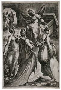 Pyhät naiset haudalla, 1613-1616 (etsaus ja kaiverrus) tekijältä Jacques Bellange