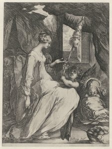 Neitsyt Maria pyörivässä Kristuslapsen ja enkelin kanssa Maria lapsen kanssa ja enkeli pitelee nastaa tekijältä Jacques Bellange