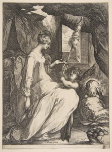 Neitsyt ja lapsi enkelin kanssa, 1612-16. tekijältä Jacques Bellange