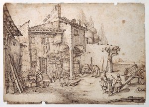 Italialainen maatila (kynä ja ruskea muste paperille) tekijältä Jacques Callot