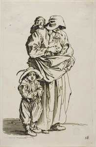 Äiti kolmen lapsensa kanssa, levy 18 Beggarsilta tekijältä Jacques Callot
