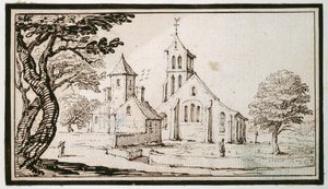 Kirkko Lorrainessa ja naapurirakennus (kynä ja ruskea muste paperille) tekijältä Jacques Callot