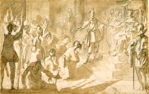 Amiraali Inghirami esittelee turkkilaisia vankeja Toscanan kuninkaalle Ferdinand I:lle, n. 1615 (kynä ja muste liidulla paperilla) tekijältä Jacques Callot
