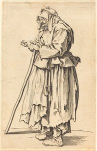 Kerjäläinen nainen vastaanottaa hyväntekeväisyyttä tekijältä Jacques Callot