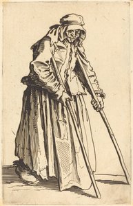 Kerjäläinen nainen kainalosauvoilla, n. 1622. tekijältä Jacques Callot