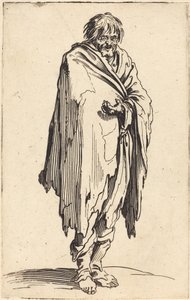 Kerjäläinen paljain pään ja jaloin, n. 1622 tekijältä Jacques Callot