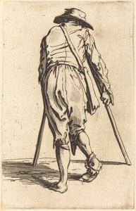 Kerjäläinen kainalosauvojen ja hatun kanssa, näkymä takaa tekijältä Jacques Callot