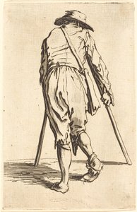 Kerjäläinen kainalosauvojen ja hatun kanssa, näkymä takaa tekijältä Jacques Callot