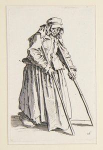 Kerjäläinen kainalosauvoilla, The Beggars (La mendiante aux bequilles) tekijältä Jacques Callot