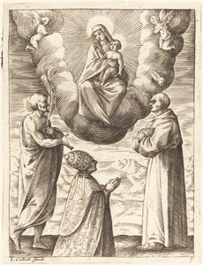 Bonifatius VIII pyhien Franciscuksen ja Crispinin kanssa Neitsyttä ja lasta palvomassa tekijältä Jacques Callot