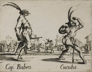 Kapteeni Babeo - Cucuba, lautanen 16, Balli di Sfessania tekijältä Jacques Callot