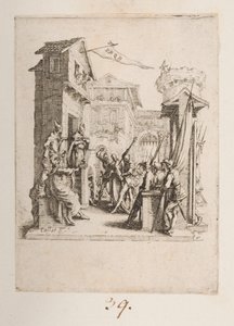Kristus toi Kaiphen eteen, ei. 7/11 La Petite Passionista tekijältä Jacques Callot