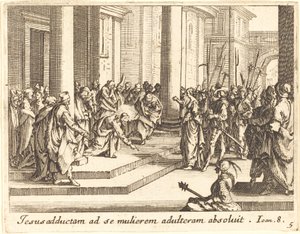 Kristus ja aviorikoksesta vangittu nainen, 1635. tekijältä Jacques Callot