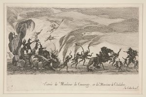 Taistella? Barrier, Monsieur de Couvongen ja Monsieur de Chalabren sisäänkäynti tekijältä Jacques Callot