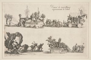 Taistella? Barrier, hänen korkeutensa (Charles IV) sisäänkäynti, joka edustaa aurinkoa tekijältä Jacques Callot