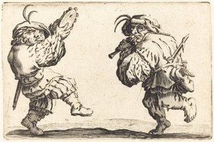 Tanssijat huilun ja tamburiinin kanssa tekijältä Jacques Callot