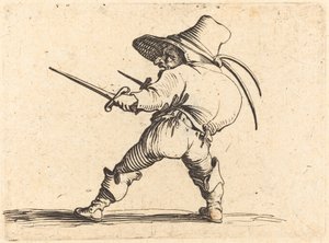 Kaksintaistelija miekan ja tikarin kanssa tekijältä Jacques Callot