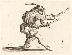 Kaksintaistelija kahden sapelin kanssa tekijältä Jacques Callot