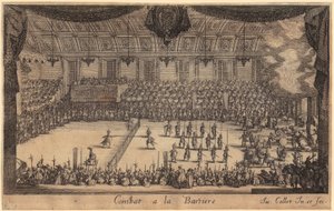 Monseigneur Henry de Lorrainen saapuminen, sarjan ”Turnajaiset” sivu 7 tekijältä Jacques Callot