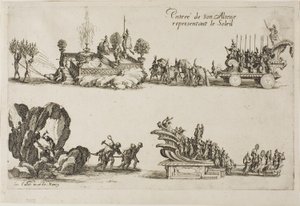 Hänen korkeutensa sisääntulo, joka edustaa aurinkoa, The Combat at the Barrierista tekijältä Jacques Callot