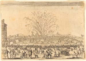 Ilotulitus Arnossa, Firenzessä, n. 1622. tekijältä Jacques Callot
