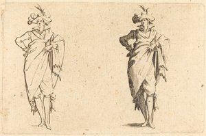 Gentleman edestä katsottuna käsi lantiolla, c. 1622. tekijältä Jacques Callot