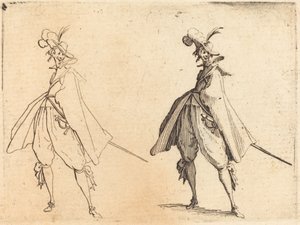 Gentleman in Large Mantle, Näkymä edestä, c. 1617. tekijältä Jacques Callot