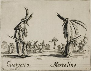 Guatsetto - Mestolino, laatta 5 alkaen Balli di Sfessania tekijältä Jacques Callot