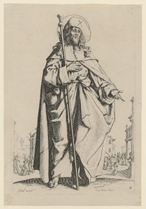 Pyhä Jaakob Vanhempi, sarjan ”Jeesus, kaksitoista apostolia ja Maria” sivu 7 tekijältä Jacques Callot