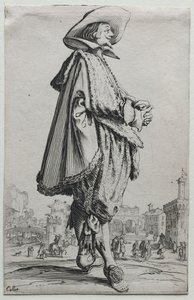 La Noblesse: Herrasmies seisoo profiilissa kädet ristissä tekijältä Jacques Callot