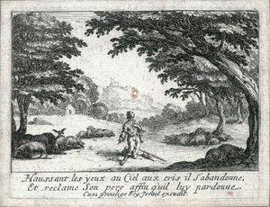 Tuhlaajapojan elämä... (kaiverrus) tekijältä Jacques Callot