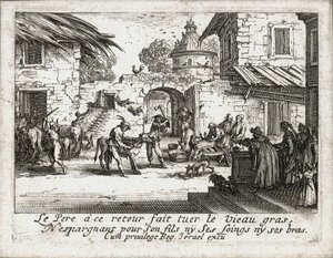 Tuhlaajapojan elämä... (kaiverrus) tekijältä Jacques Callot