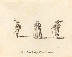 Lady Seen from Behind, and Two Gentlemen, luultavasti 1634. tekijältä Jacques Callot