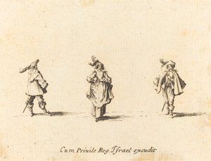 Lady with Plues ja Two Gentlemen, luultavasti 1634. tekijältä Jacques Callot