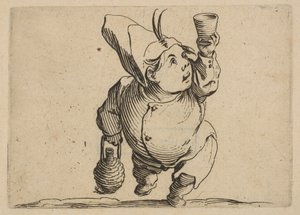 Le Beveur vu de Face Juomari edestä katsottuna, Varie-hahmosta Gobbi, puku..., 1616-22. tekijältä Jacques Callot